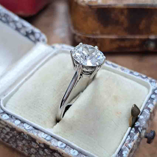 Art Deco 2.2ct Old Mine Cut Diamond Solitaire Engagement Ring