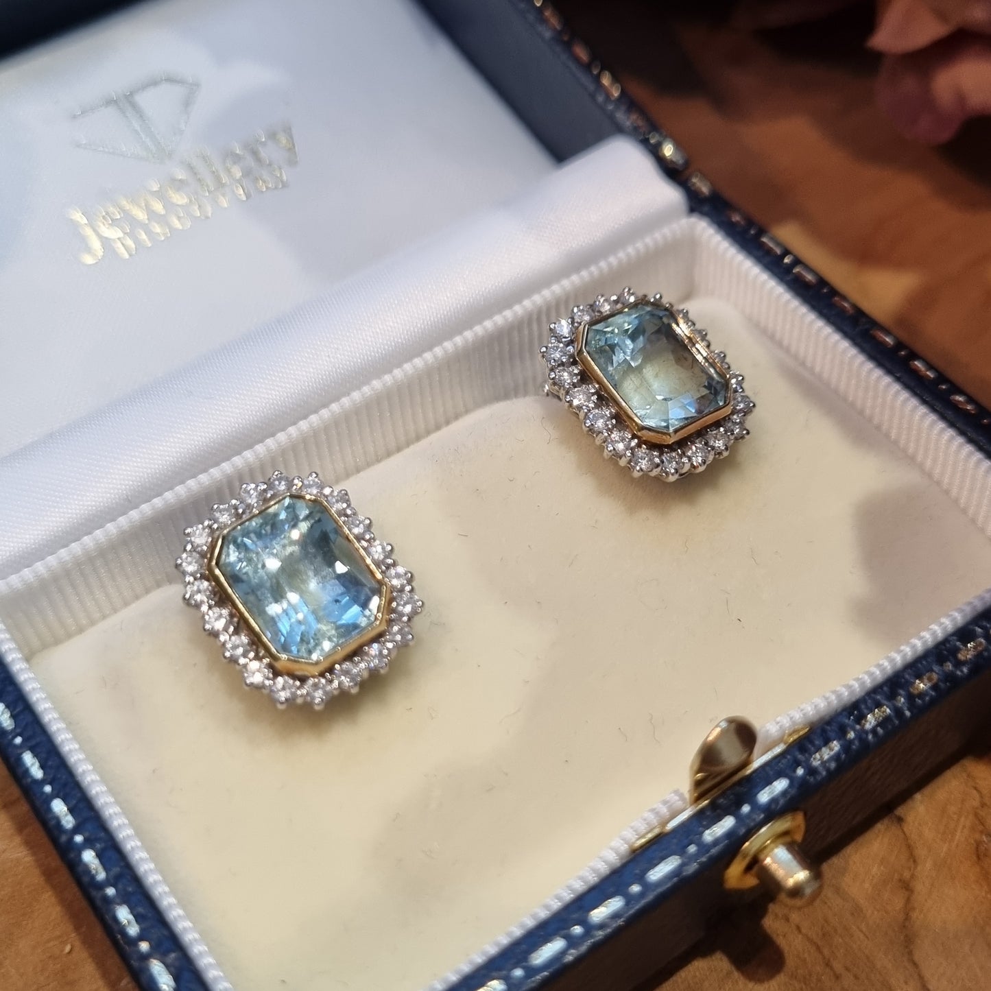 10cts Aquamarine and Diamond Cluster Stud Earrings