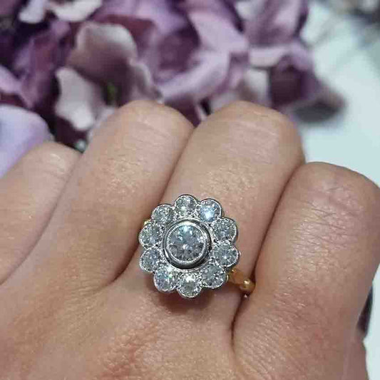 Diamond Daisy Flower Cluster Ring in Platinum to 18ct Yellow Gold