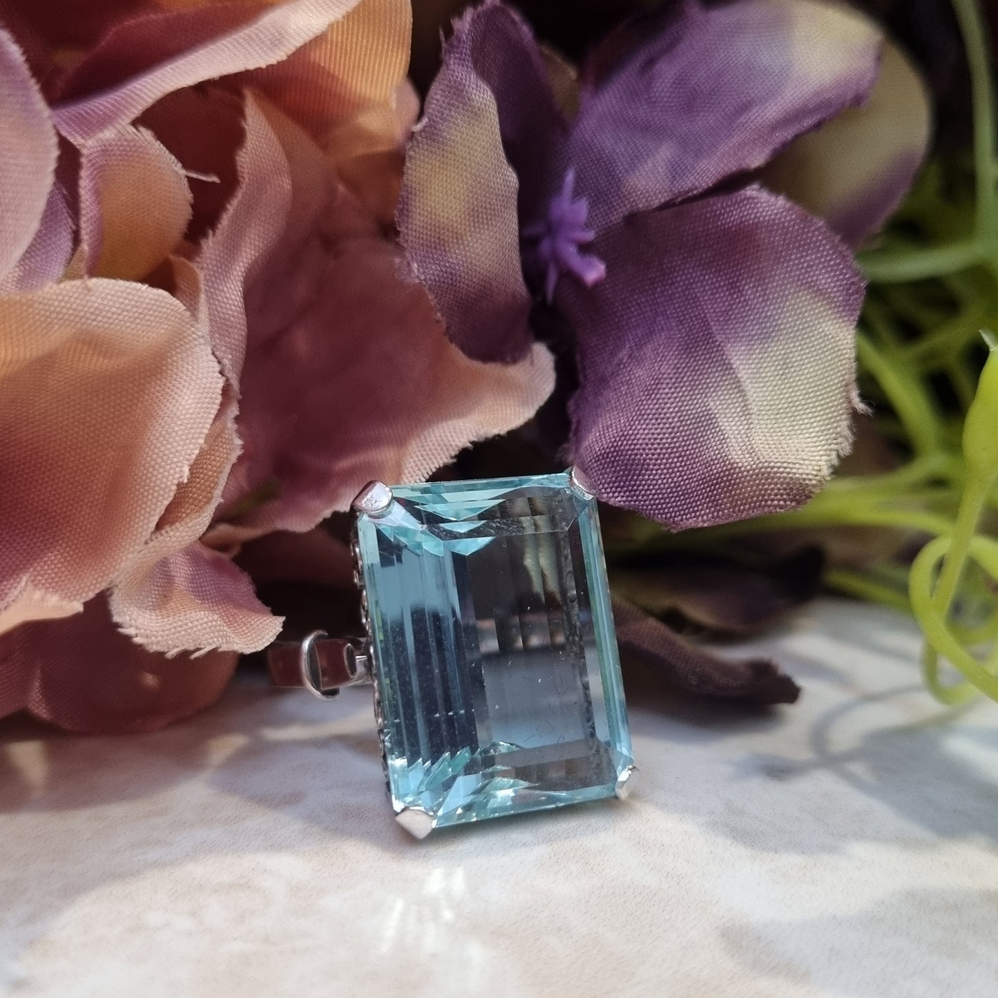 Art Deco 23cts Aquamarine Cocktail Ring in Platinum