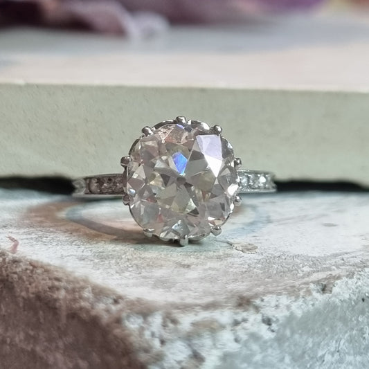 Antique 3.15ct Old Mine Cut Diamond Solitaire Engagement Ring