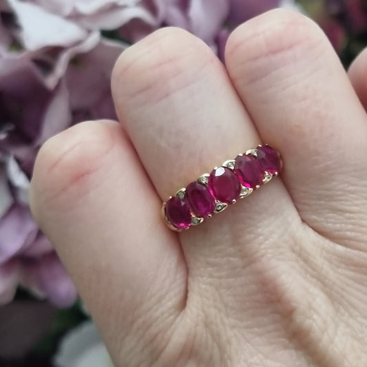 Antique 3.50ct Burma Ruby Five Stone Ring