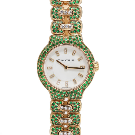 Tiffany & Co. Tesoro 18 Carat Gold Emerald And Diamond Watch