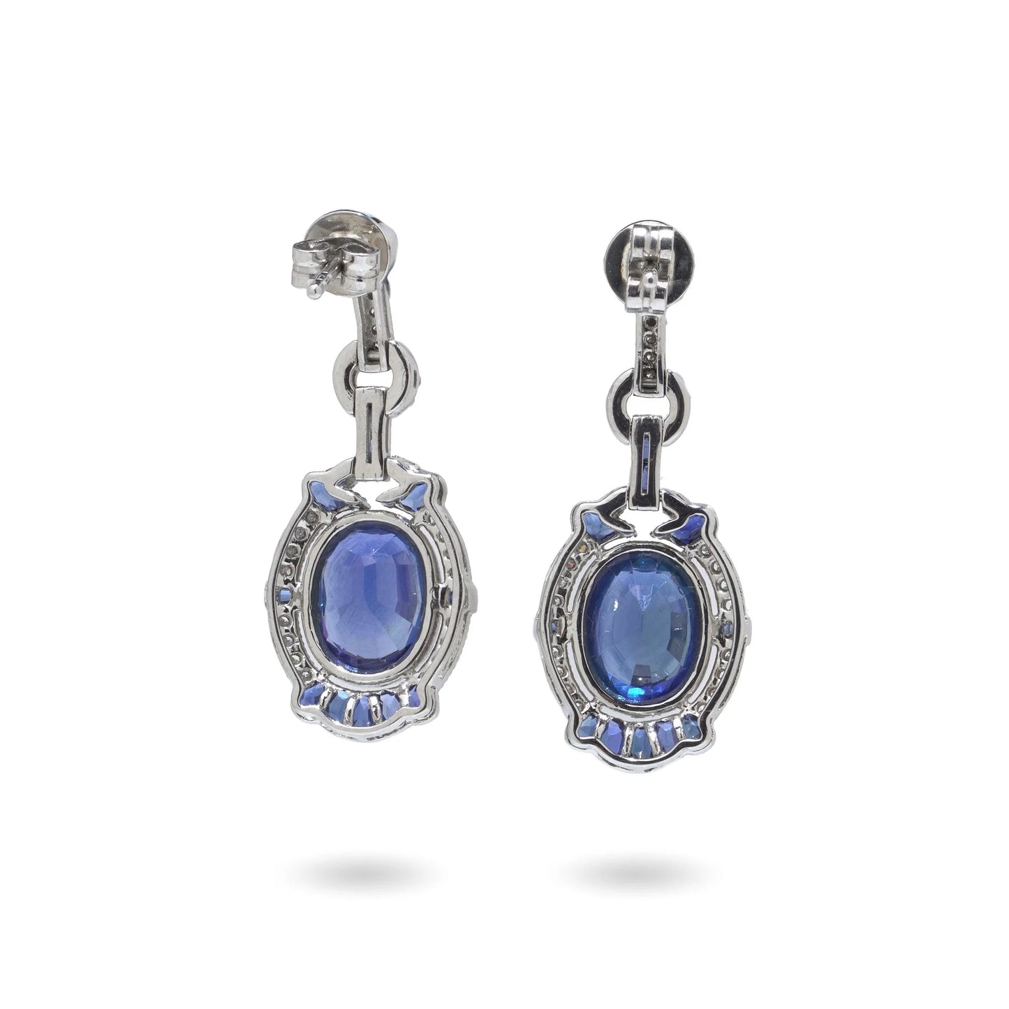 Vintage Platinum Sapphire and Diamond Drop Earrings, 2.92 cts