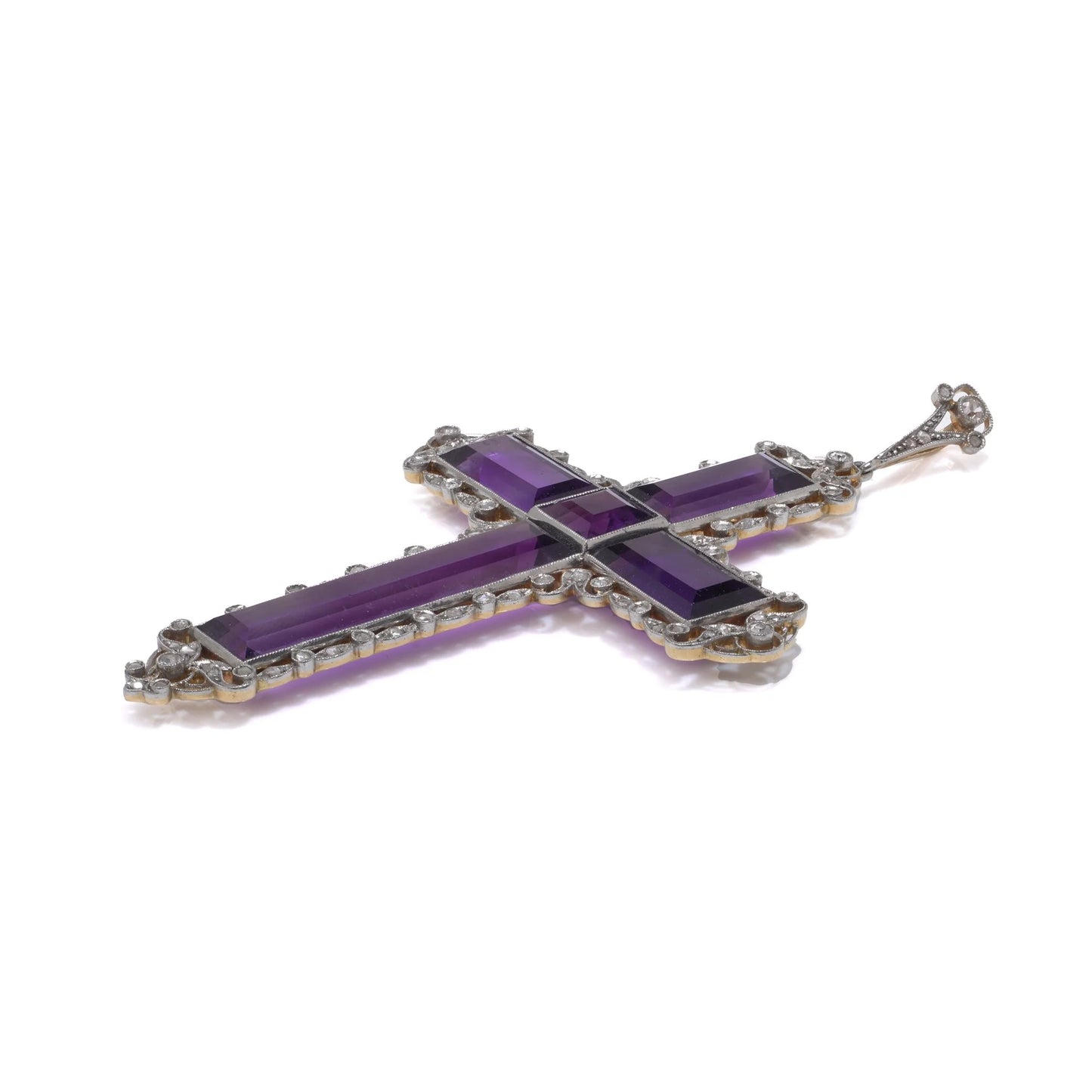 Edwardian 18 Carat Gold and Silver Amethyst Cross Pendant