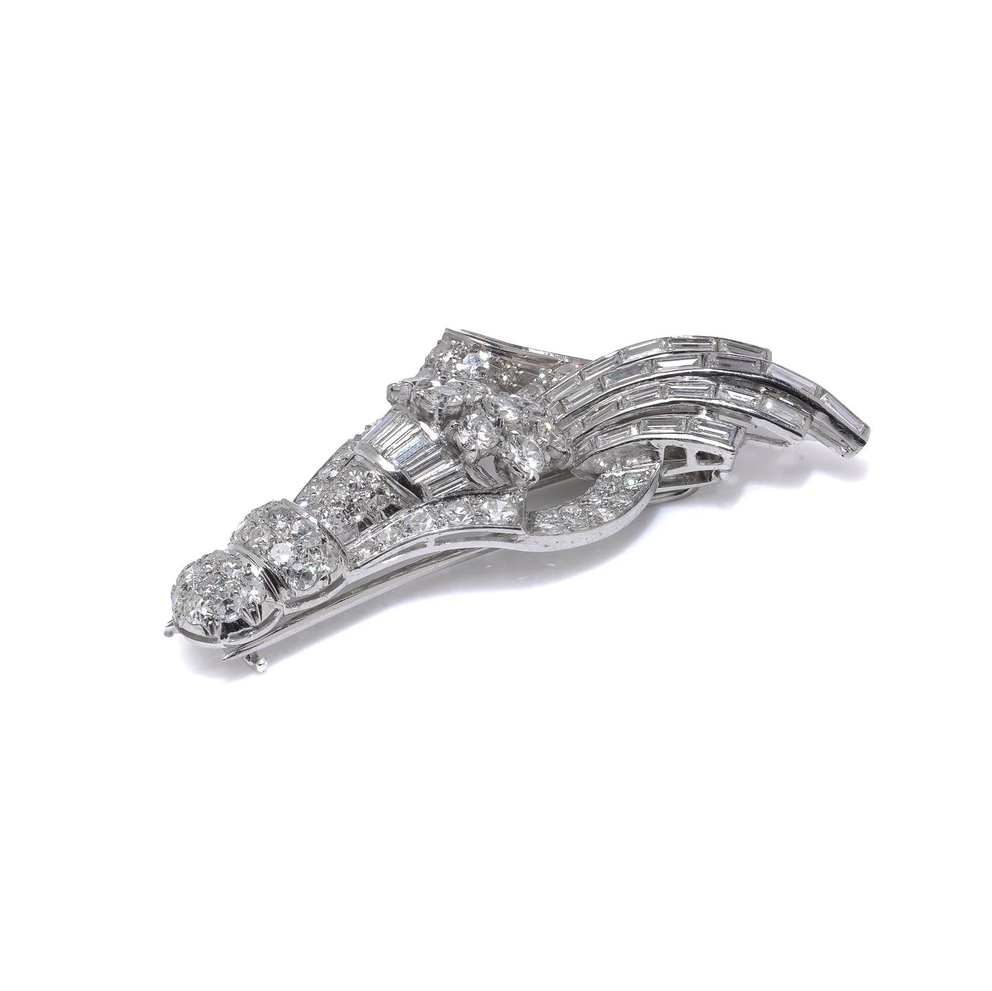 Vintage Art Deco Platinum Diamond Brooch Circa 1930's