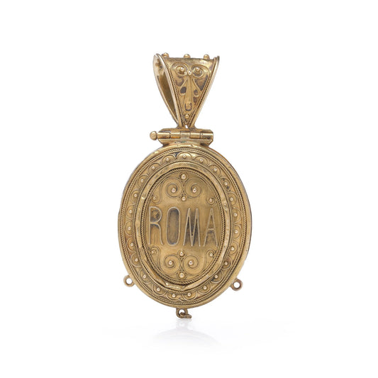 Italian 21 Carat Gold Micro Mosaic Dove Locket, 19th Century