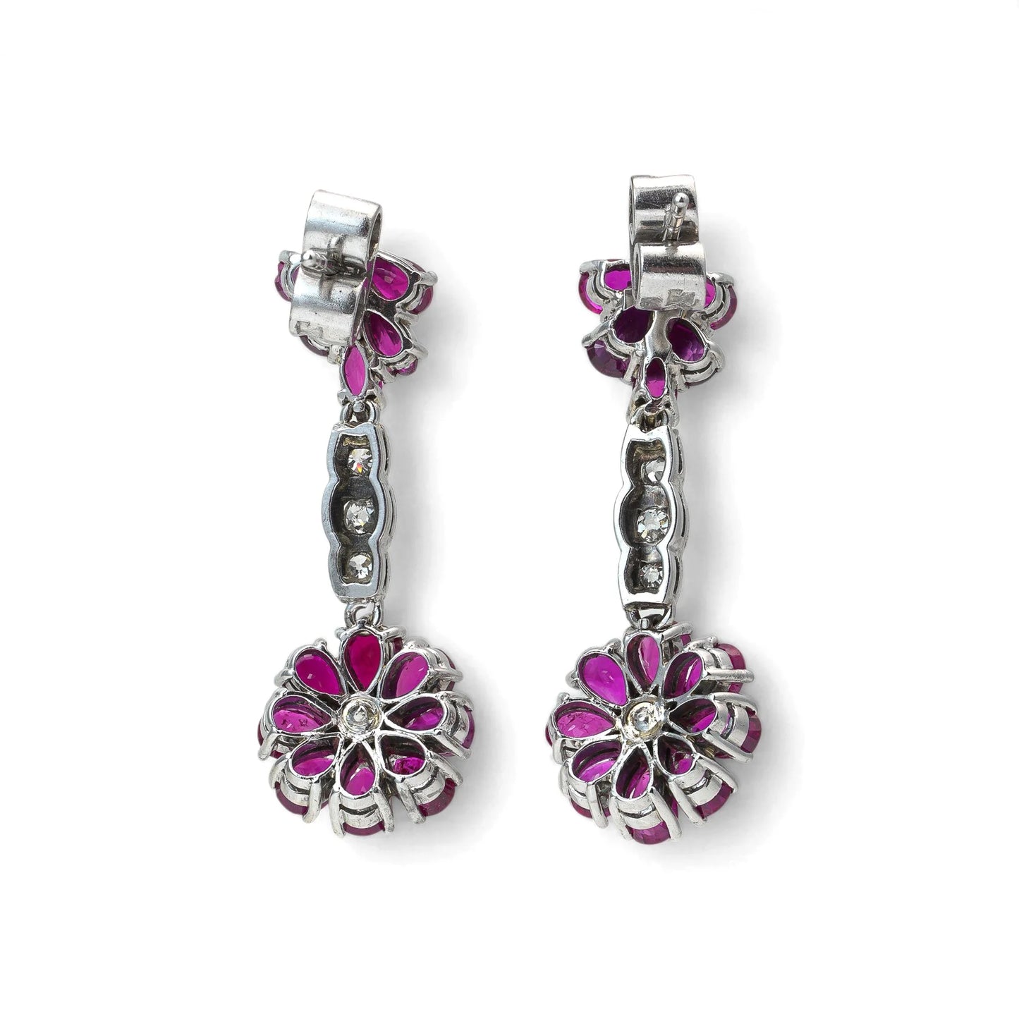 Art Deco Platinum Burmese Ruby and Diamond Drop Earrings