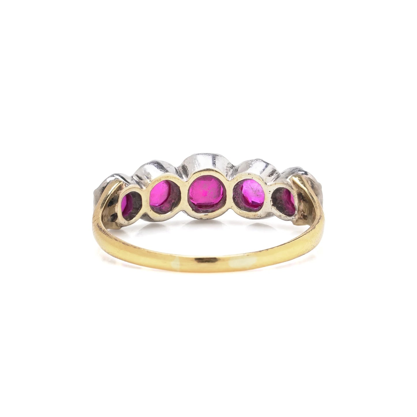 Edwardian 18KT Gold Natural Ruby Five Stone Ring
