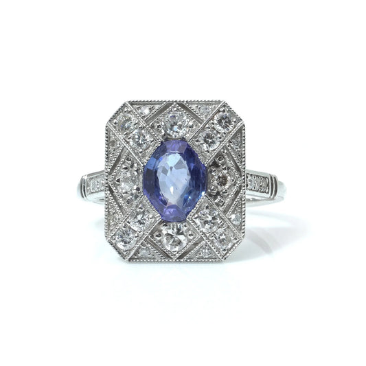 Art Deco Style Sapphire And Diamond Engagement Ring