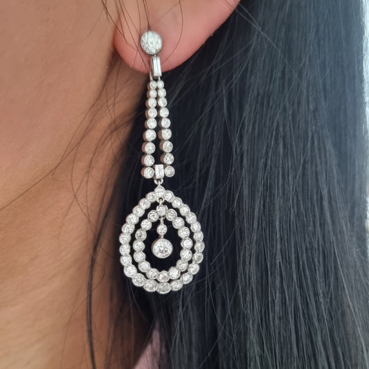 Antique Belle Epoque Old Cut Diamond Cluster Drop Earrings