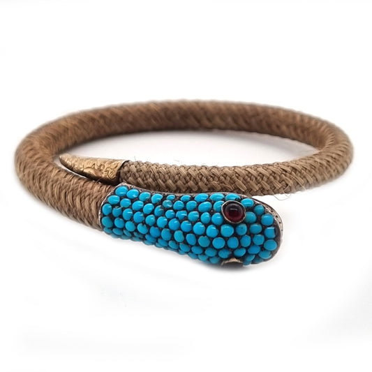 Victorian Antique Turquoise Set Woven Snake Bracelet