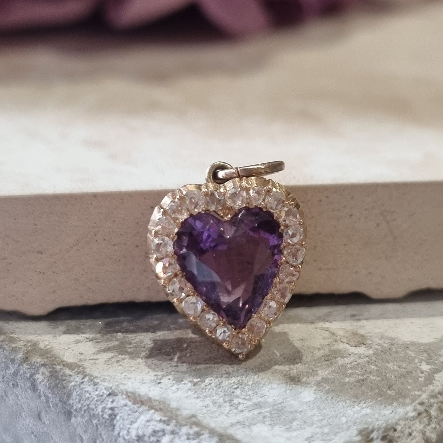 Antique Amethyst and Diamond Heart Cluster Pendant