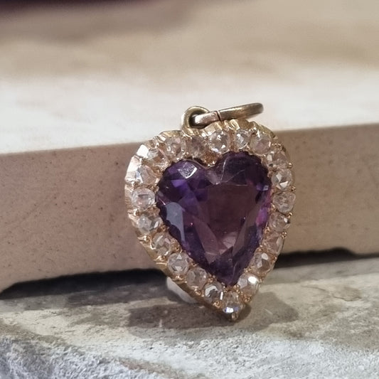 Antique Amethyst and Diamond Heart Cluster Pendant