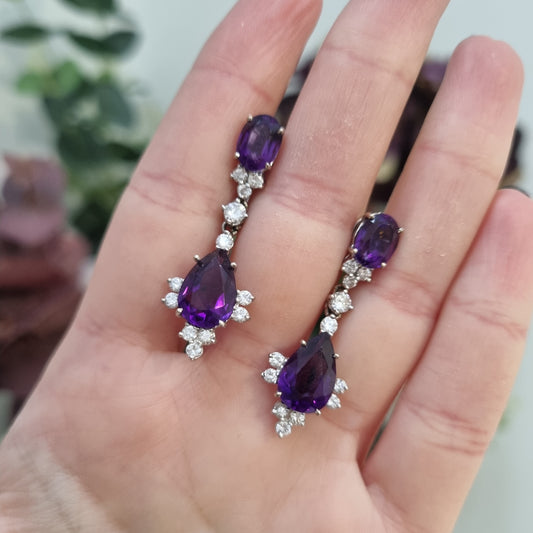 Vintage Amethyst and Diamond Drop Earrings