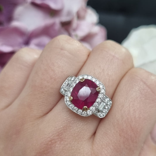 Certified 4ct Madagascar Ruby and Diamond Dress Ring