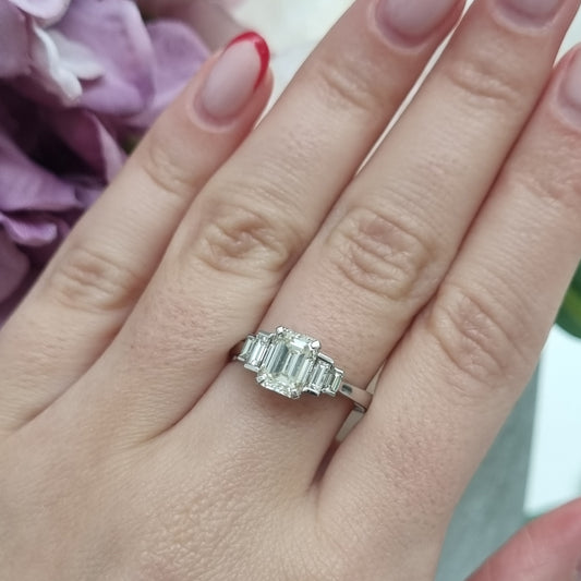 Emerald Cut Diamond and Platinum Engagement Ring, 1.54 carats
