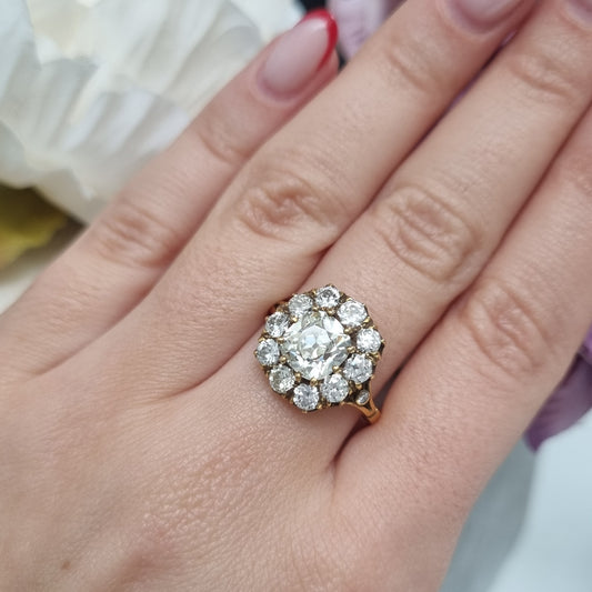 Antique Old Cut Diamond Cluster Ring, 3.24 carat total