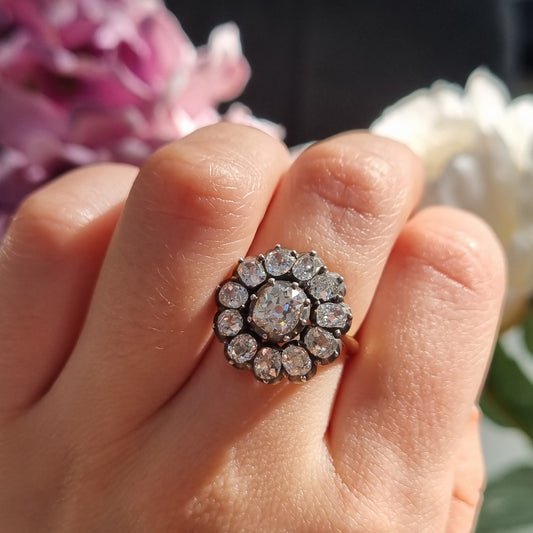 Antique 4.50ct Old Mine Cut Diamond Cluster Engagement Ring