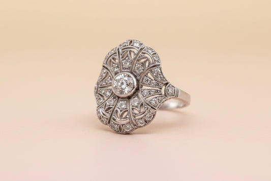 Belle époque Edwardian diamond panel dress ring old cut diamonds in platinum antique circa 1910
