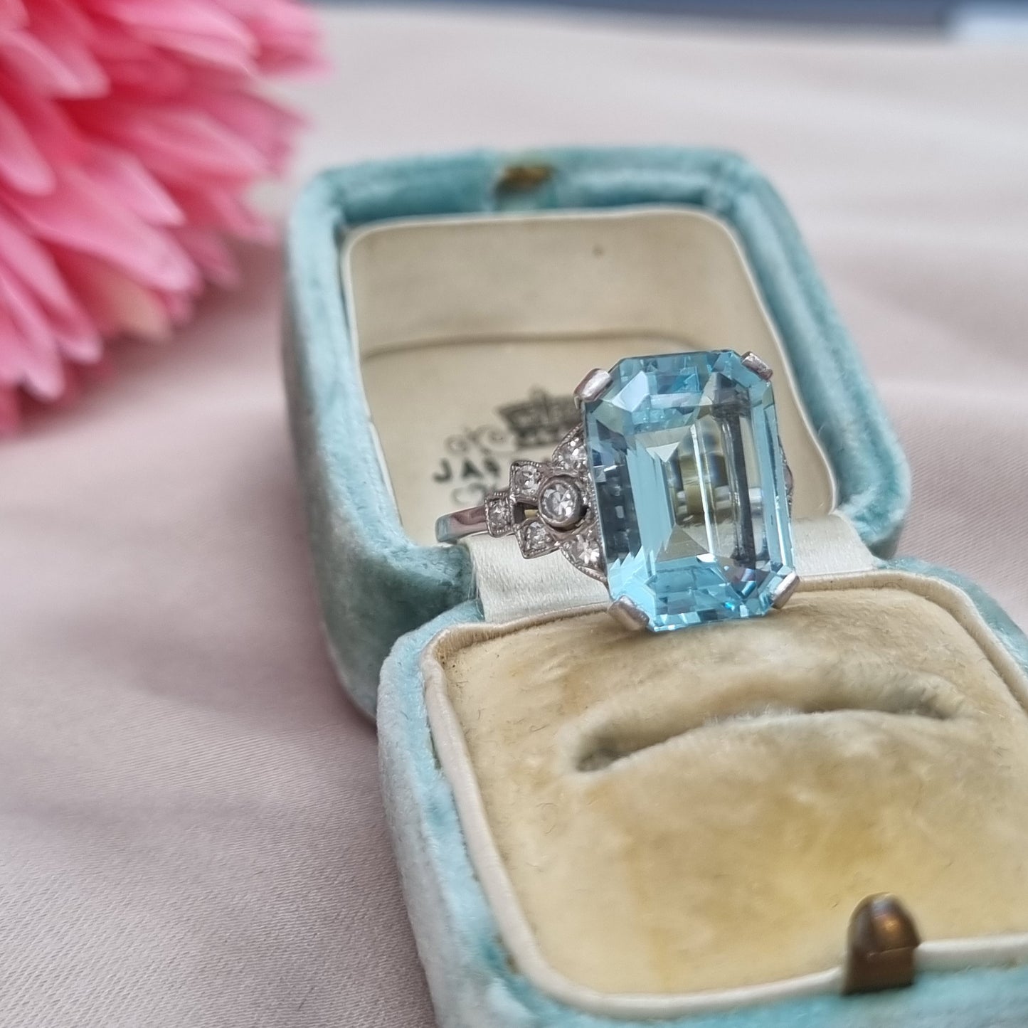 Art Deco 7ct Aquamarine and Diamond Statement Ring