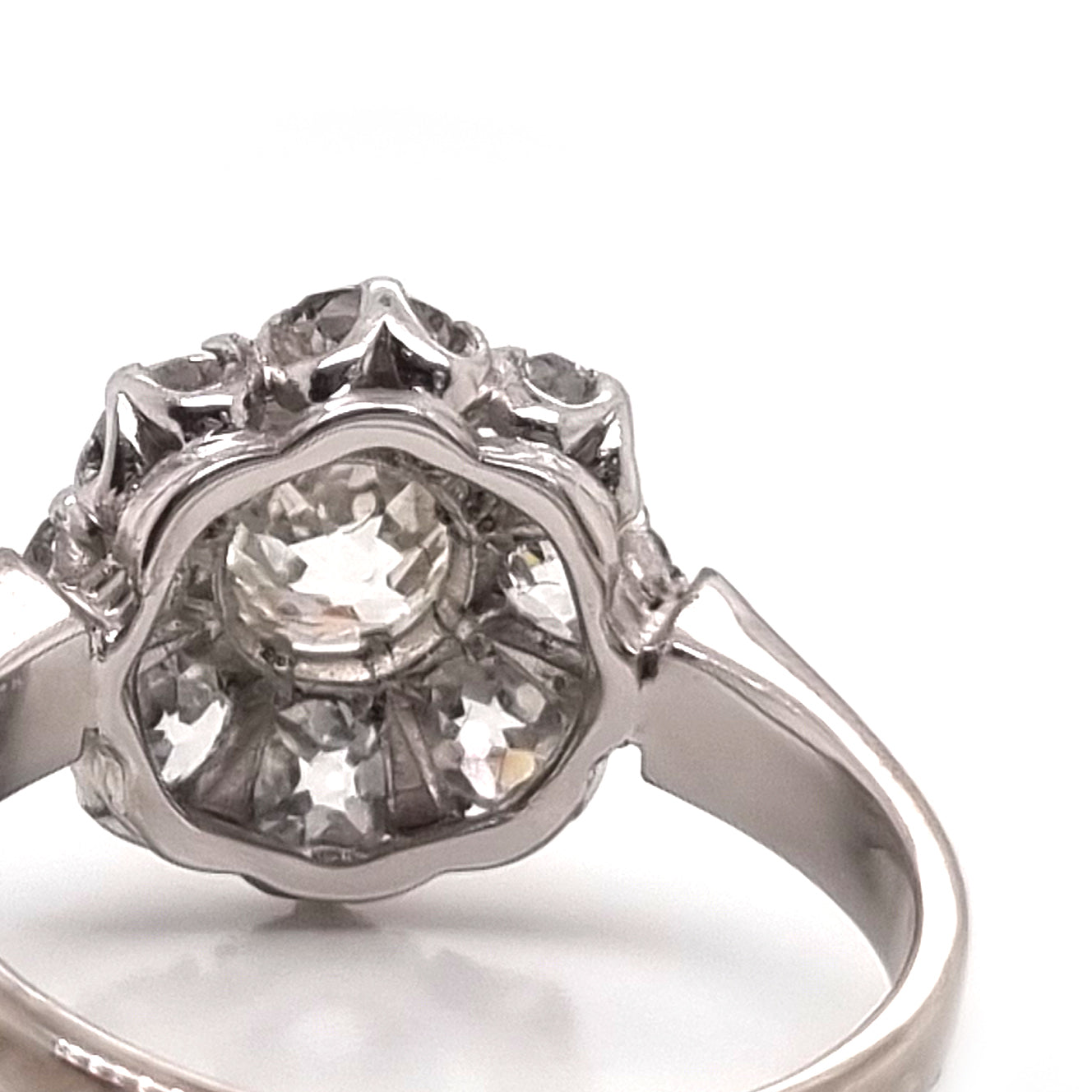 Art Deco French 2ct Old Mine Cut Diamond Cluster Engagement Ring