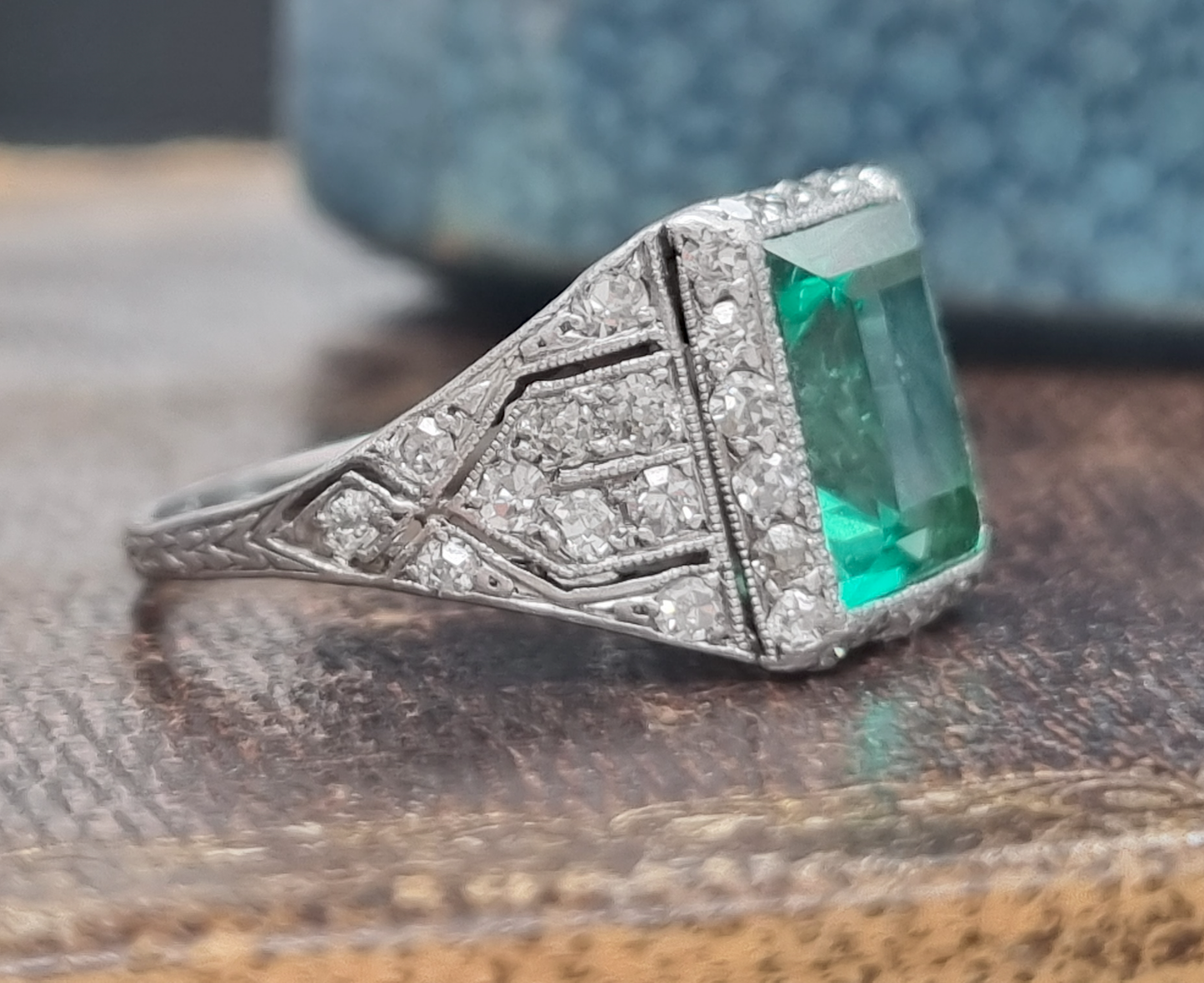 Edwardian Antique 2.10ct Emerald and Diamond Cluster Ring