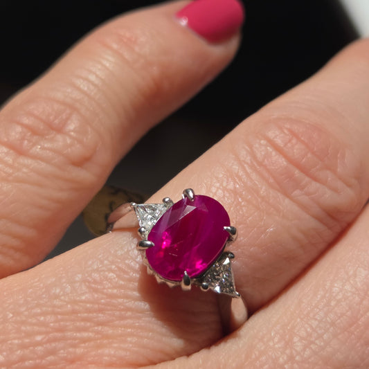 Burma Ruby No Heat 2.60 Carat and Diamond Engagement Ring