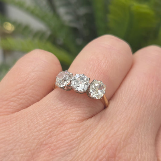 Antique 2ct Old Cut Diamond Three Stone Engagement Ring