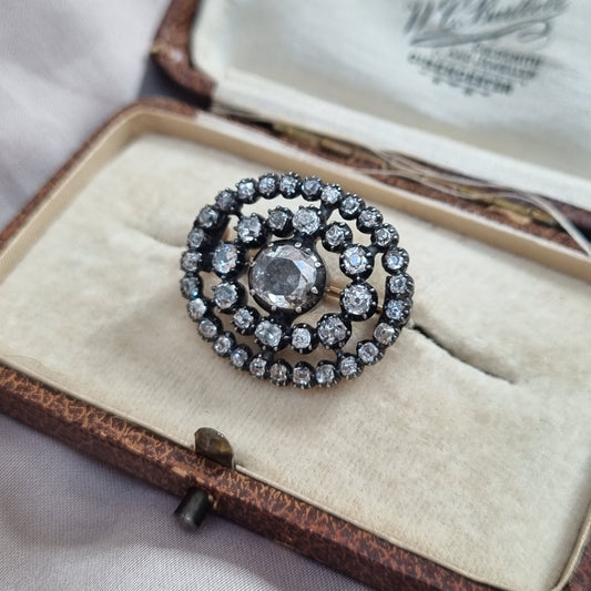 Georgian Antique 2ct Old Cut Diamond Cluster Brooch 18th century Circa 1750