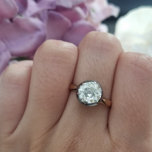 Victorian Antique 2.15ct Old Mine Cut Diamond Solitaire Engagement Ring, Circa 1860