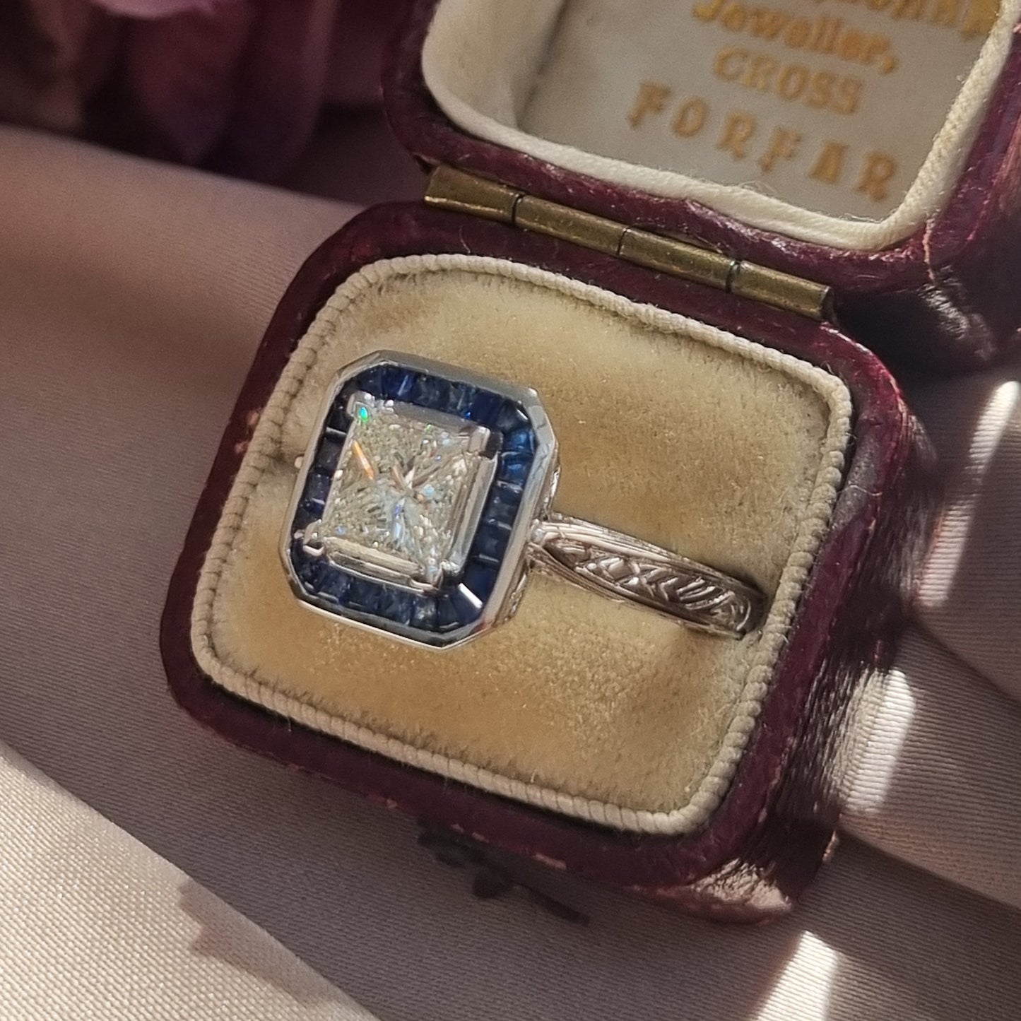 1.19ct Princess Cut Diamond and Sapphire Target Ring