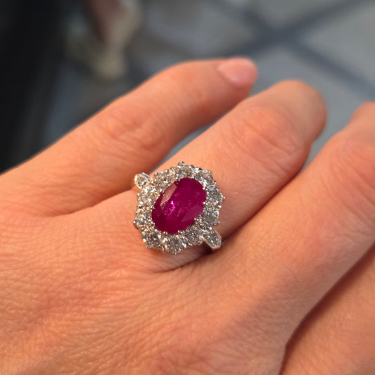 3.50ct Oval Ruby and Diamond Cluster Engagement Ring