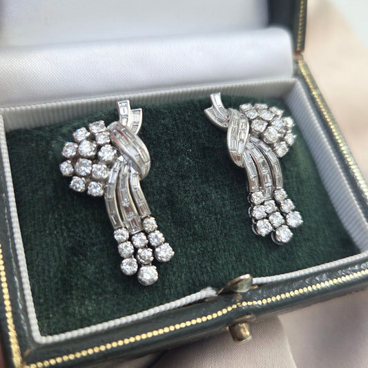 Vintage Cascade Diamond Spray Earrings in Platinum Circa 1950's
