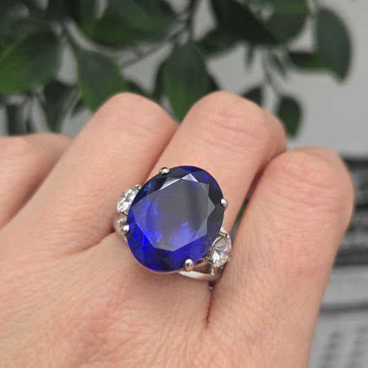 Fine 20.35ct Oval Tanzanite and GIA Diamond Cocktail Ring