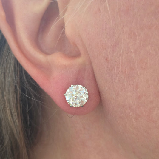Antique 6cts Old Cut Diamond Solitaire Stud Earrings