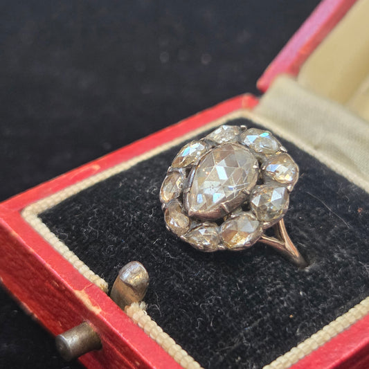 Georgian Antique Rose Cut Diamond Cluster Ring