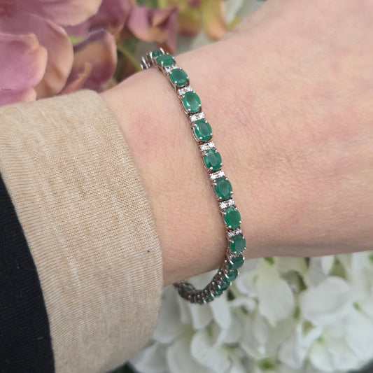Modern 9.60ct Emerald and Diamond Line Bracelet