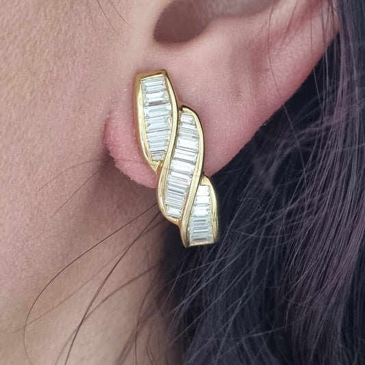 Vintage 2ct Baguette Cut Diamond Twist Earrings
