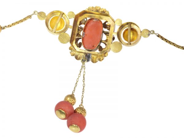 Antique Victorian Gold and Coral Cameo Necklace