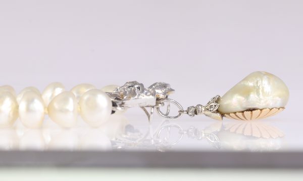 Vintage Swedish Diamond and Natural Pearl Necklace