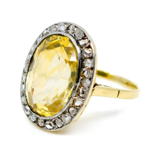 Victorian Antique 6.5ct Citrine and Rose Cut Diamond Oval Cluster Ring