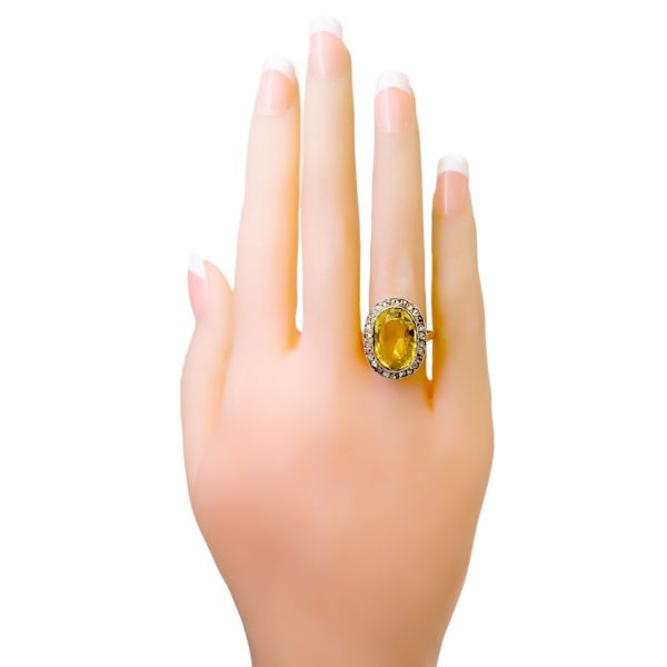 Victorian Antique 6.5ct Citrine and Rose Cut Diamond Oval Cluster Ring