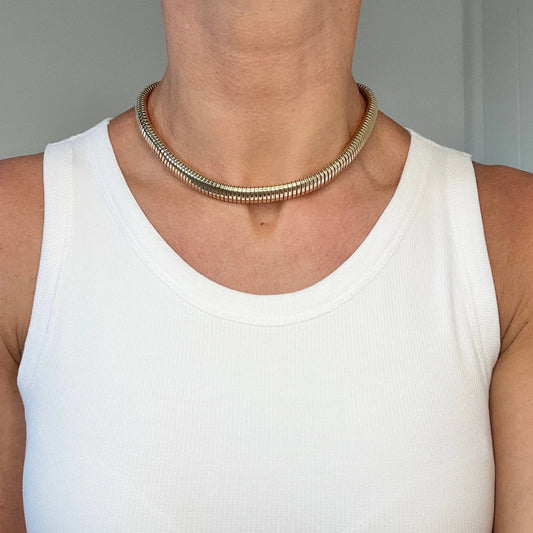 Vintage 9ct Yellow Gold Tubogas Collar Necklace, Hallmarked London 1947