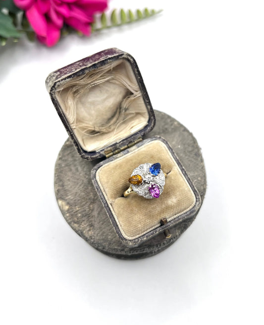 Vintage 18ct Gold, 1980s Natural Sapphire, Pink Sapphire & Citrine Cocktail Ring