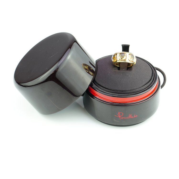 Vintage Italian 18ct Gold and Citrine Ring by Pomellato; set with four cabochon citrines, comes with original Pomellato box, Circa 1980s