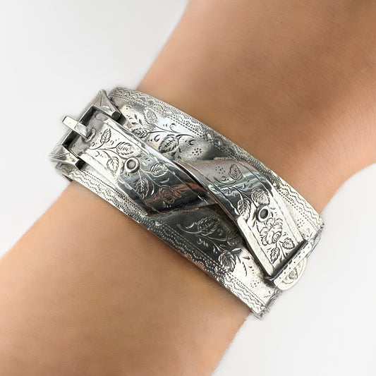 Victorian Silver Belt Cuff Bangle Bracelet