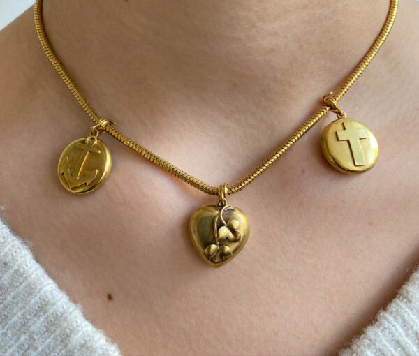 Antique Victorian Faith Hope and Love Gold Locket Necklace