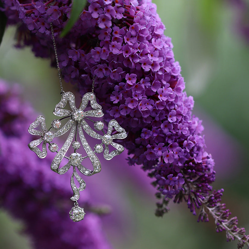 Antique Belle Epoque Bow 8cts Diamond Pendant Brooch