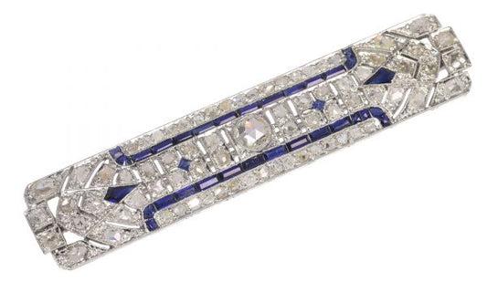 Antique Art Deco Platinum Diamond and Sapphire Bar Brooch